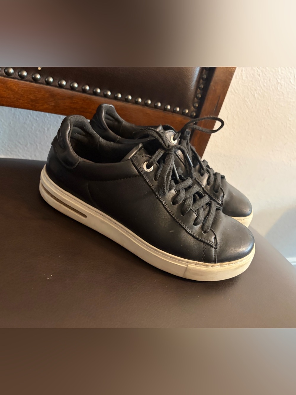 Birkenstock Black Leather Low-Top Sneakers with White Sole